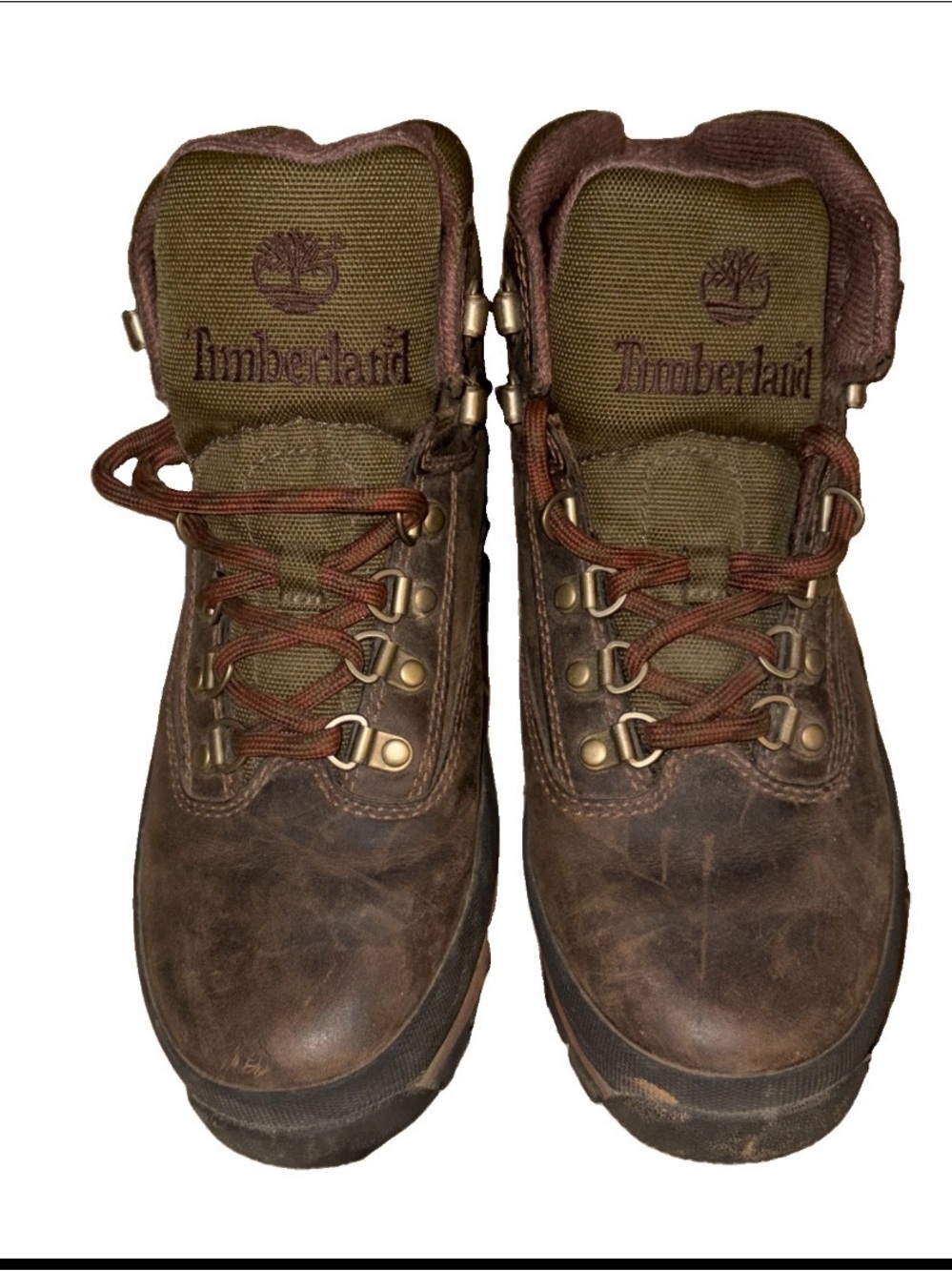 Timberland Euro Hiker Leather Boots Brown Olive Green Womens Size 8M 8364B